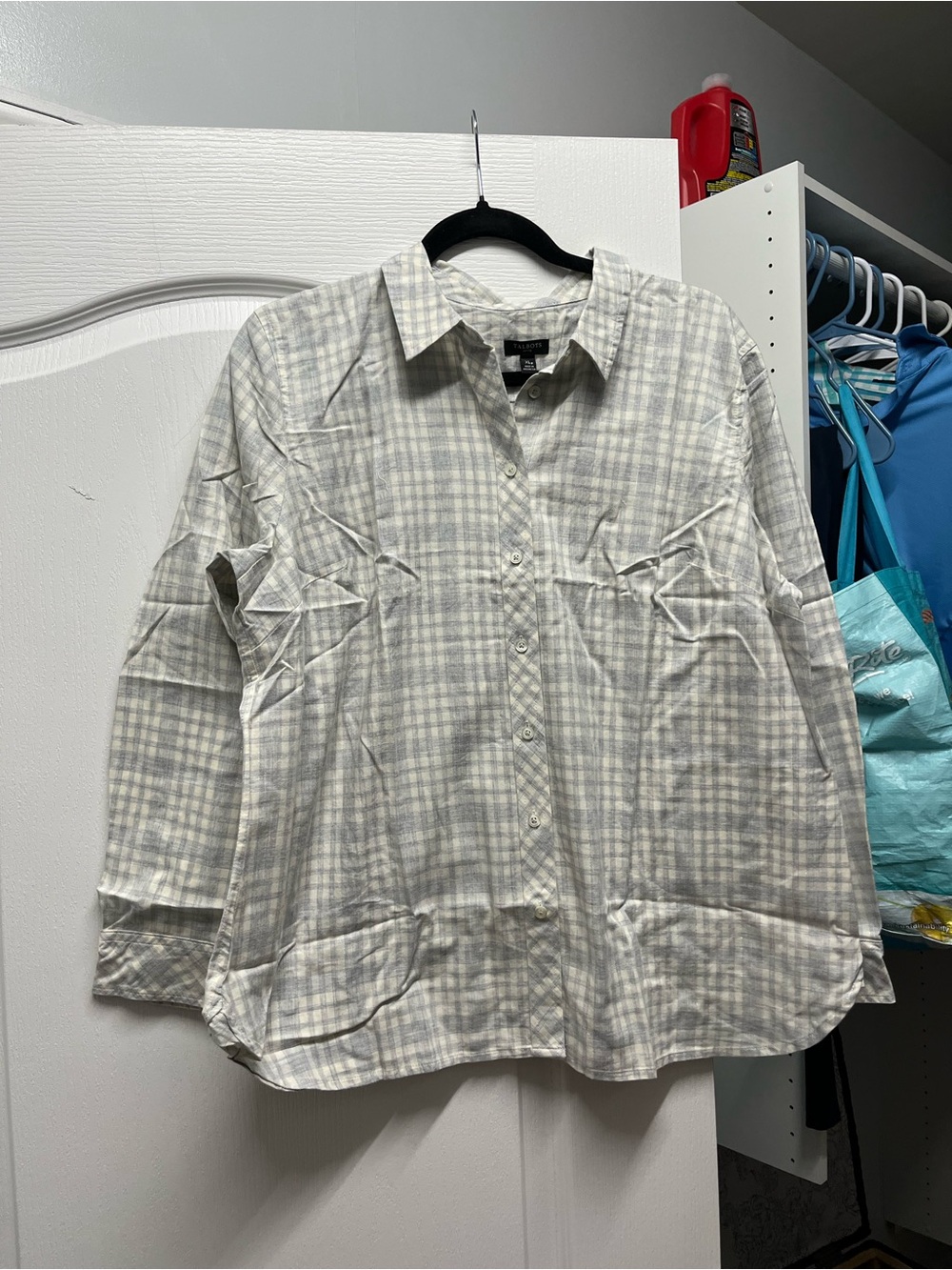 Talbots Light Gray Plaid Button-Down Shirt NWT